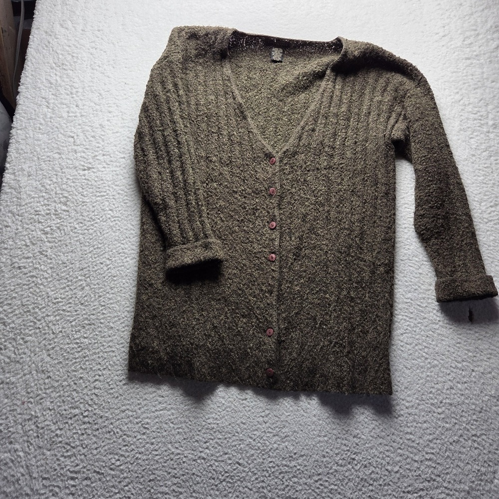 YarnWorks Cardigan Sweater Womens XL Tall Brown V Neck Long Sleeve Button Knit